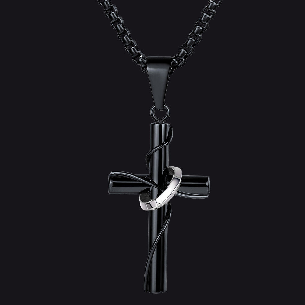 Christian Halo Ring Cross Necklace Pendant For Men