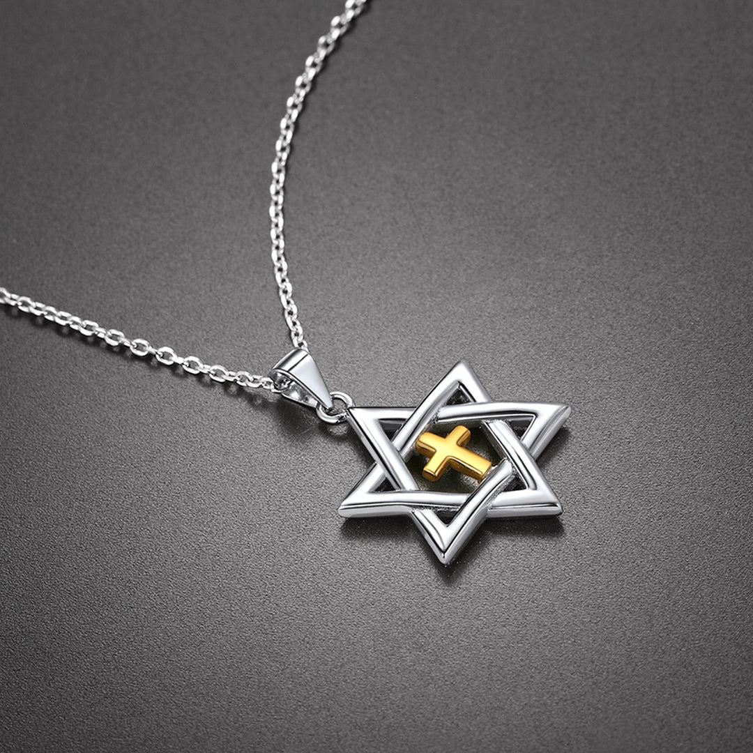 Sterling Silver Cross Star of David Necklace for Men Women