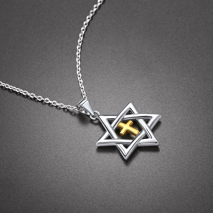 Sterling Silver Cross Star of David Necklace for Men Women