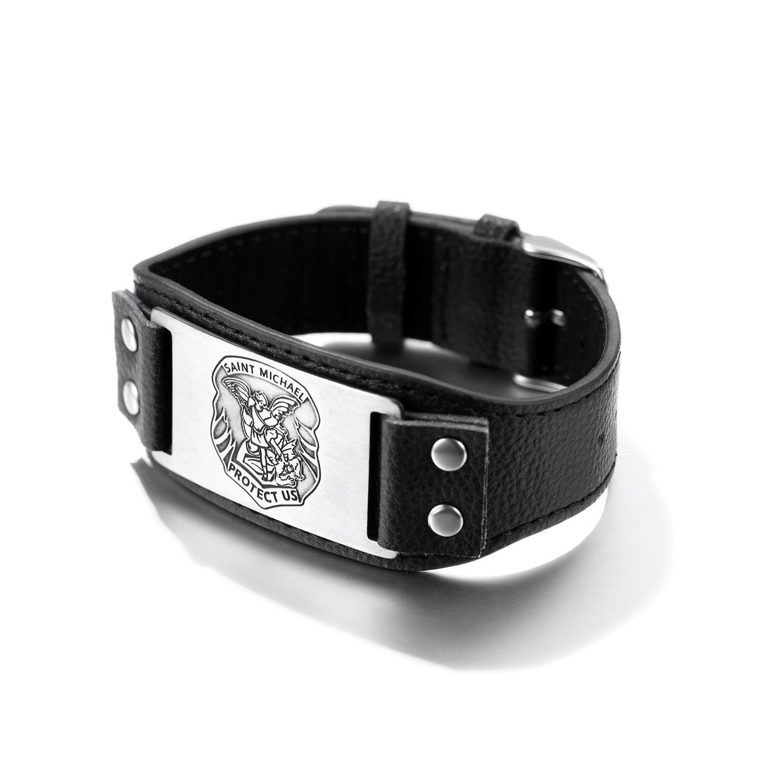 Saint Michael Leather Bracelet Wristband Gift For Men