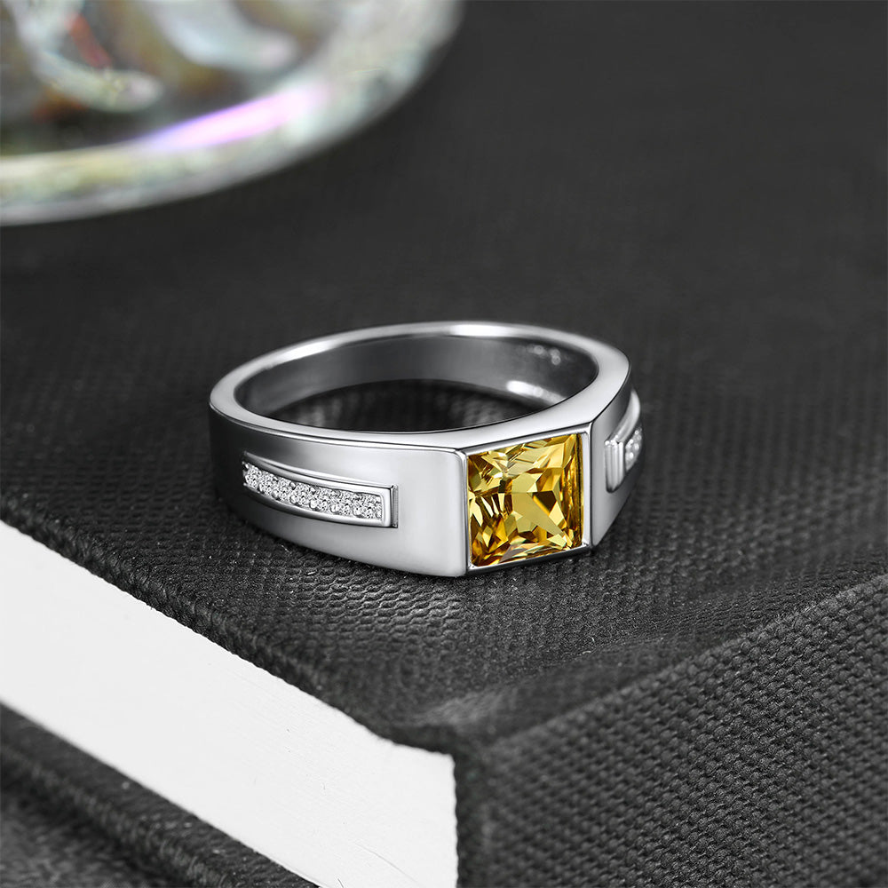 Sterling Silver Birthstone Wedding Band Ring for Men