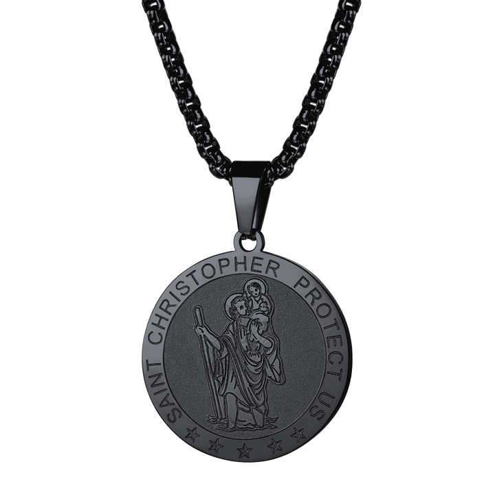 Round St. Christopher Medallion Necklace For Men