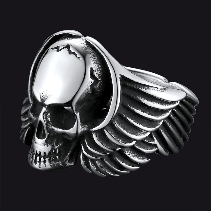 Biker Wings Skull Stainless Steel Ring for Men