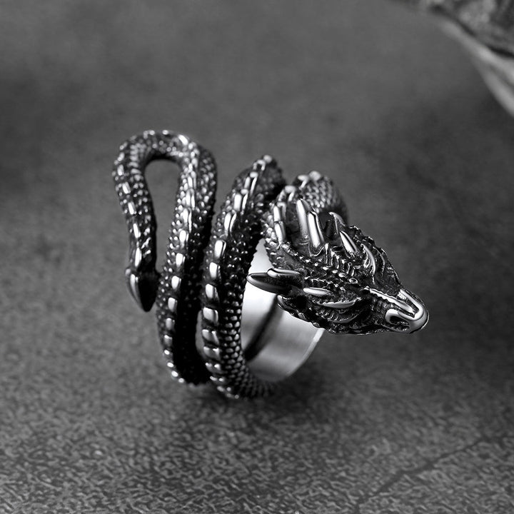 Punk Coiled Dragon Stainless Steel Ring for Men Women