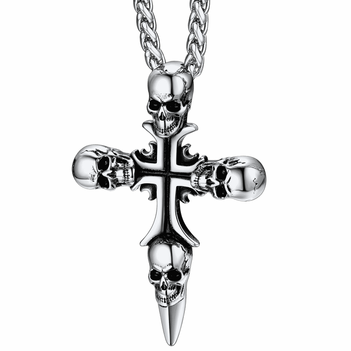 Vintage Skull Cross Necklace For Men Stainless Steel