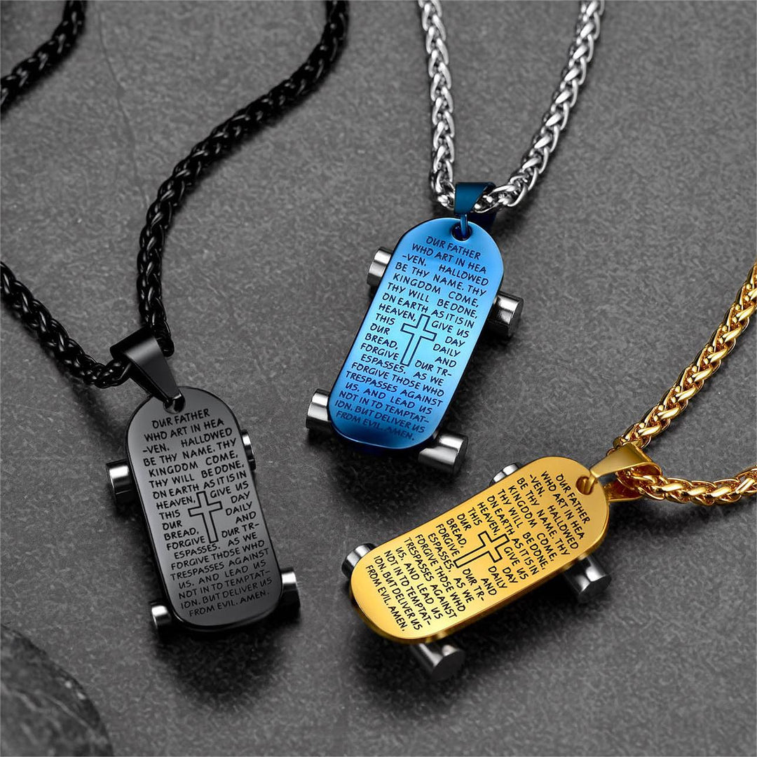 Christian Lord's Prayer Skateboard Necklace Pendant for Men