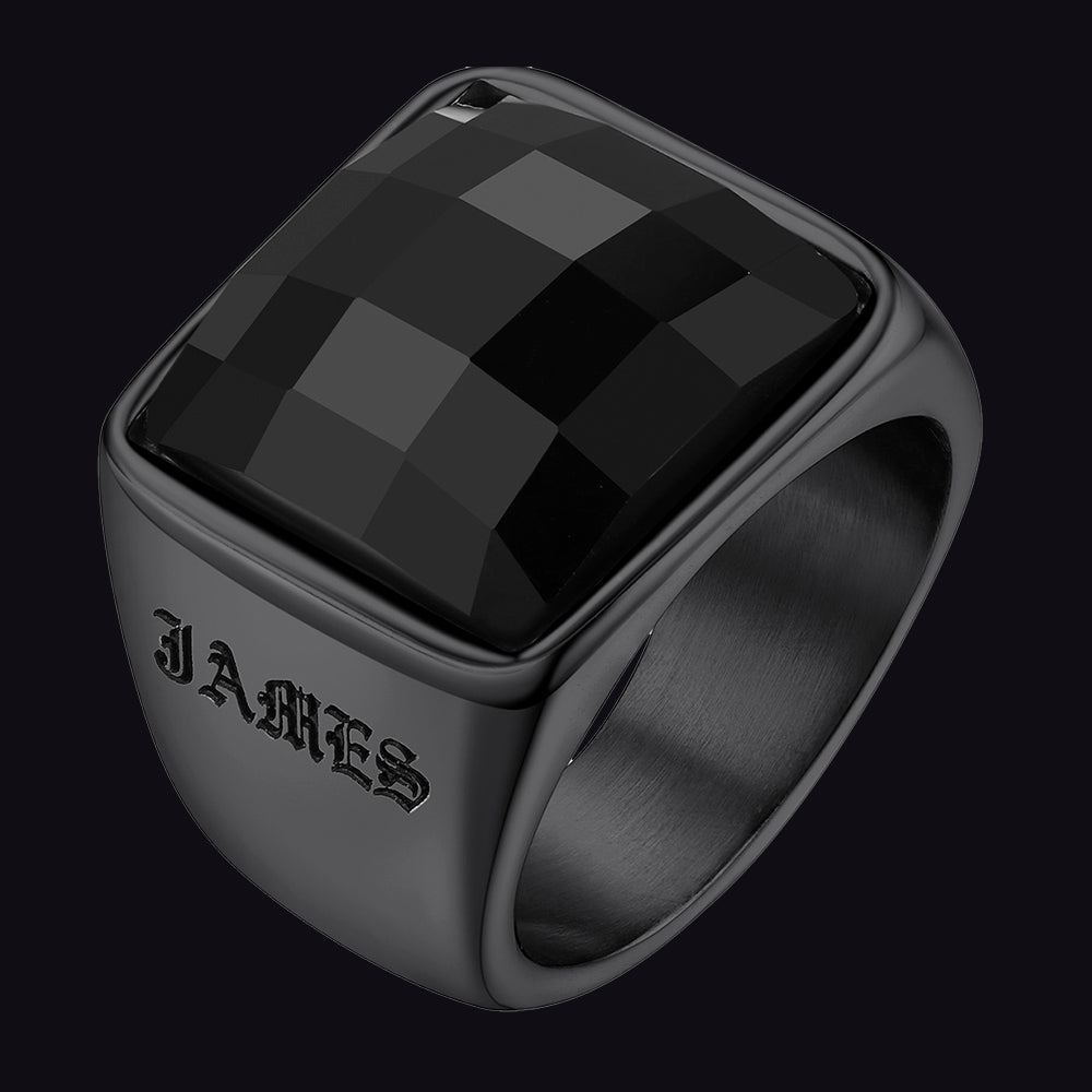 Custom Black Onyx Engraved Signet Ring for Men