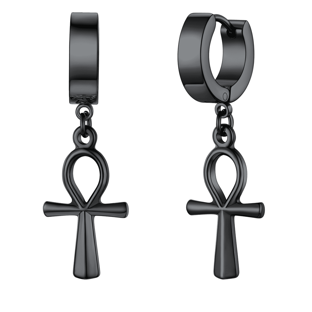 Ankh Cross Dangle Hoop Earrings for Men Women