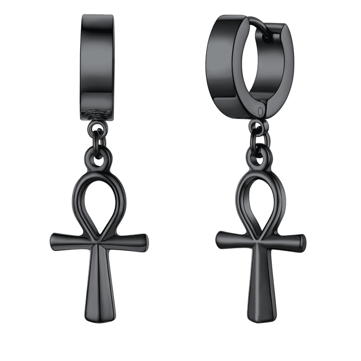 Ankh Cross Dangle Hoop Earrings for Men Women