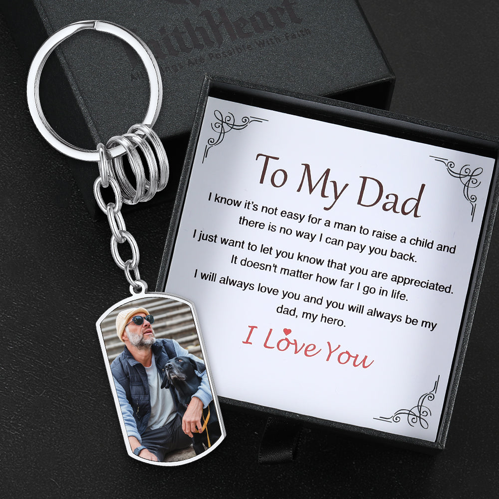 Personalized Photo Dog Tag Keychain With Picture for Men Dad Father Day Gift