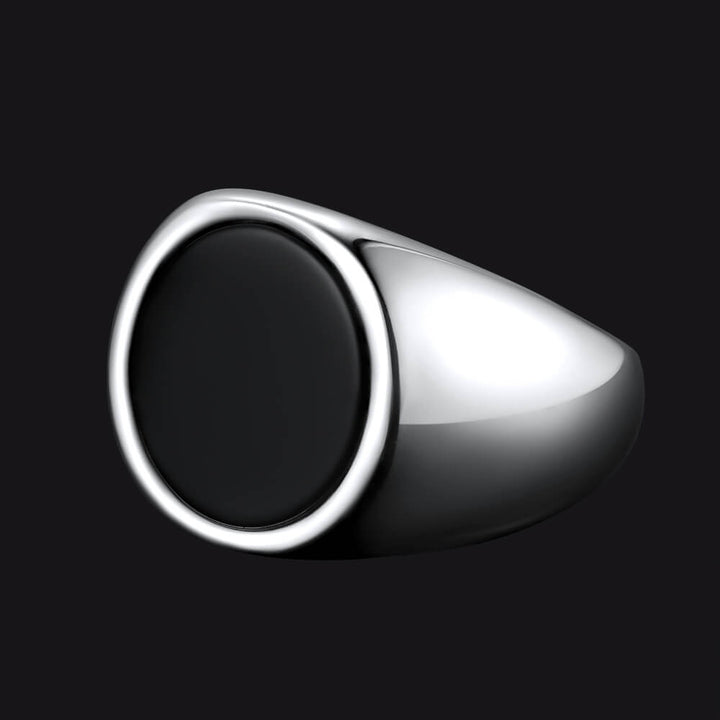 Round Black Onyx Signet Ring for Men Stainless Steel