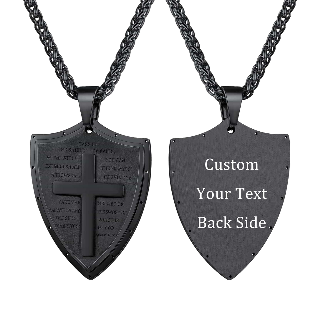 Bible Verse E-Ephesians 6:16-17 Cross Shield Necklace