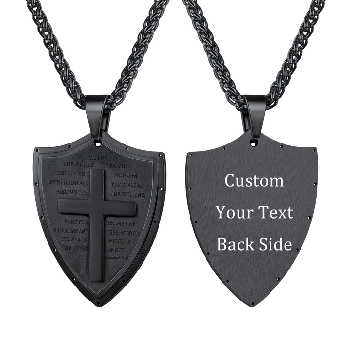 Bible Verse E-Ephesians 6:16-17 Cross Shield Necklace