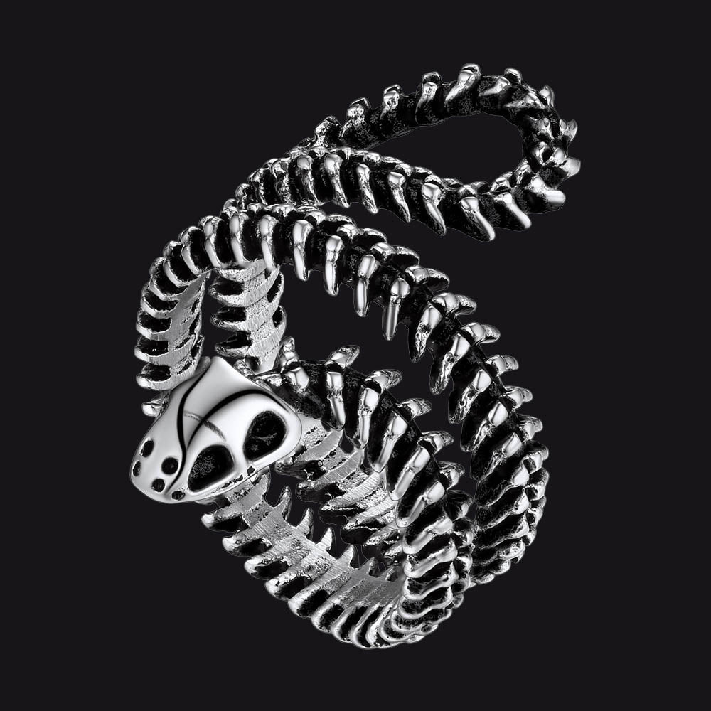 Gothic Snake Skull Bone Ring for Men Women
