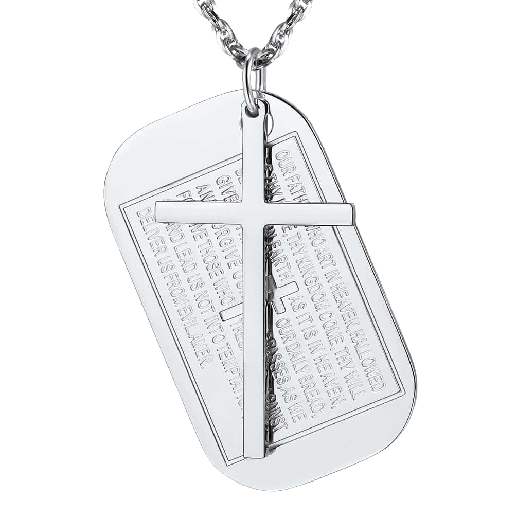 Christian Dog Tag Pendant with Cross Necklace For Men