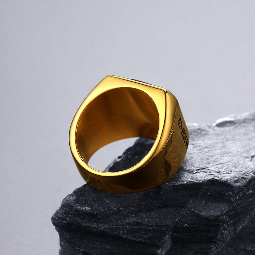 Custom Black Onyx Engraved Signet Ring for Men
