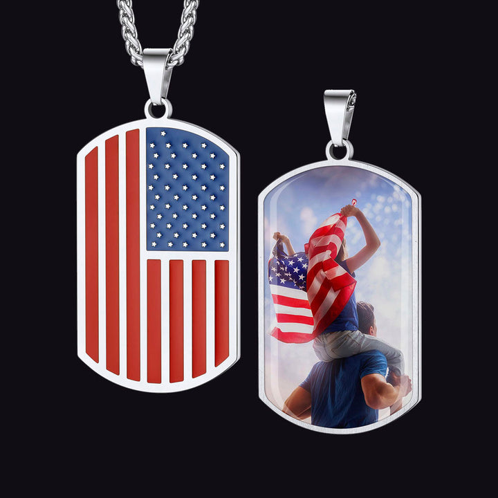 Personalized American Flag Dog Tag Necklace with Picture for Men