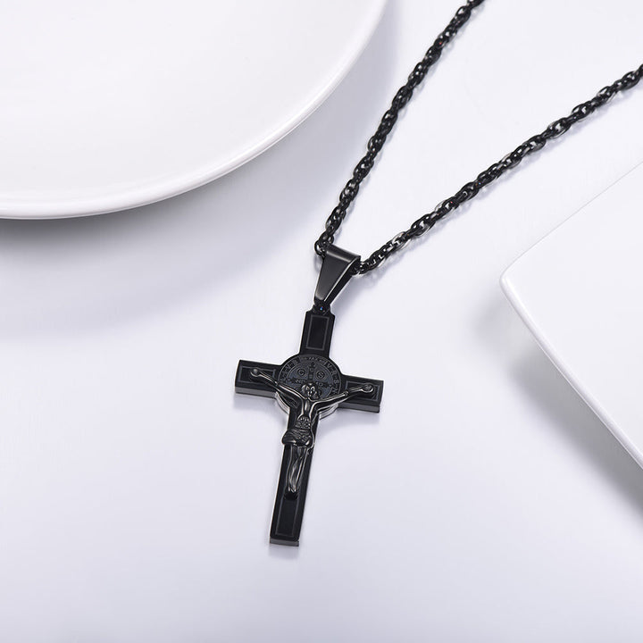 Catholic Saint Benedict Crucifix Cross Necklace For Men