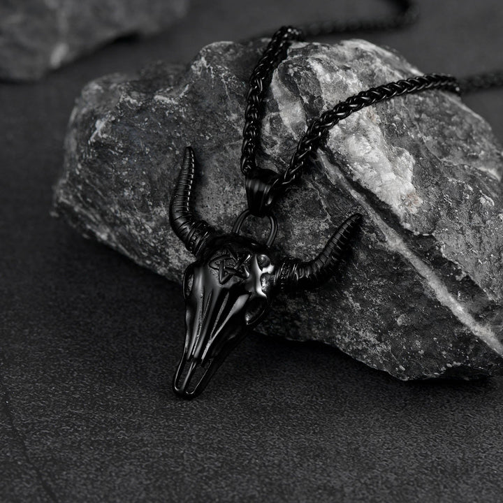 Flash Sale Satanic Bull Cow Skull Necklace with Invert Pentagram for Men