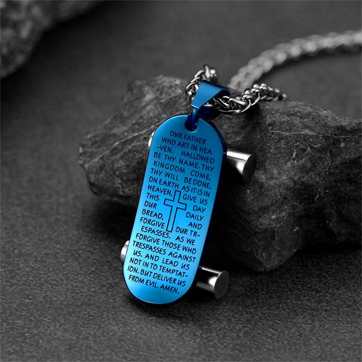Christian Lord's Prayer Skateboard Necklace Pendant for Men