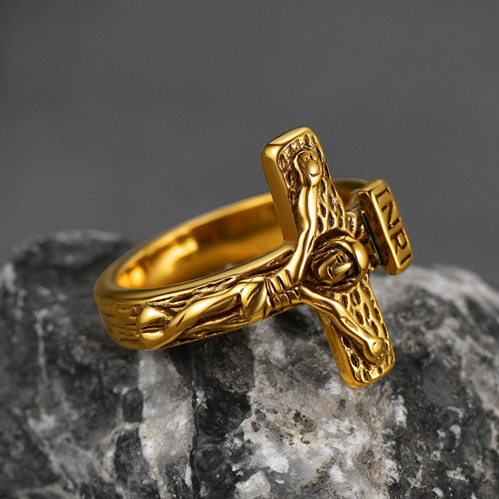 Christian Jesus Crucifix Cross Ring for Men