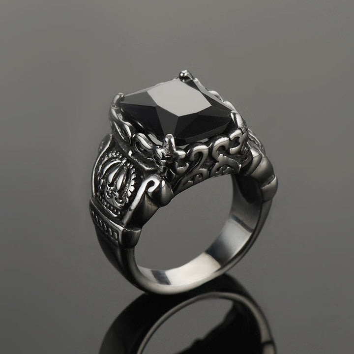 Crystal Crown Black Onyx Ring for Men