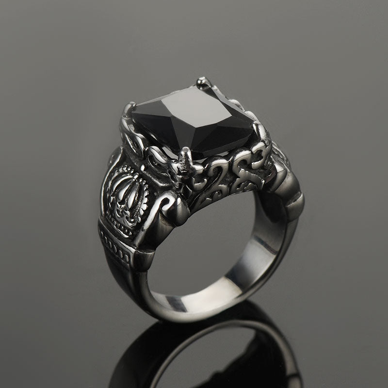 Crystal Crown Black Onyx Ring for Men