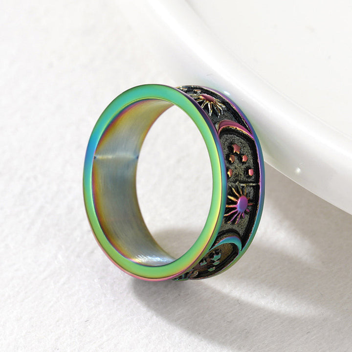 Stainless Steel Sun Moon Star Band Ring For Men