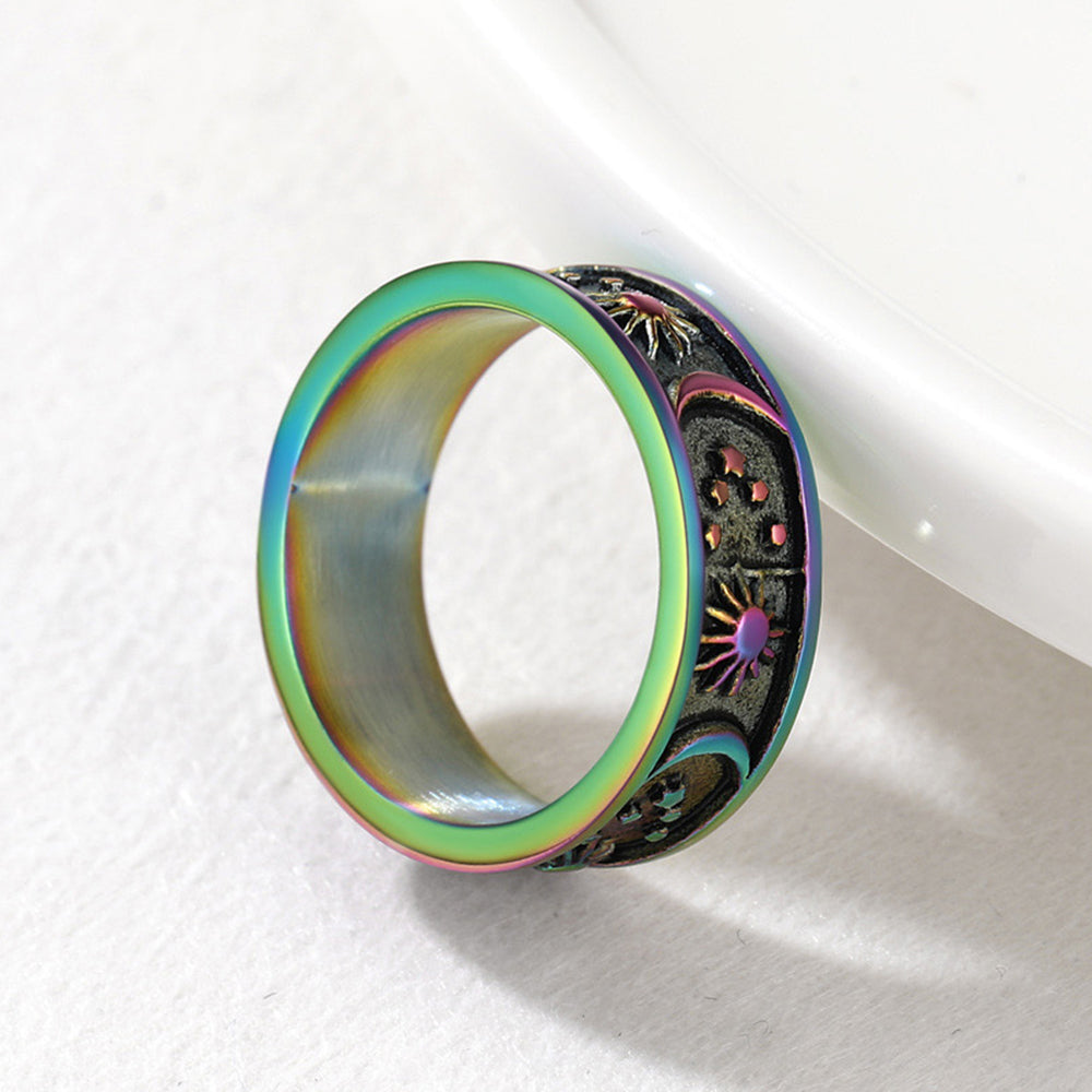 Stainless Steel Sun Moon Star Band Ring For Men
