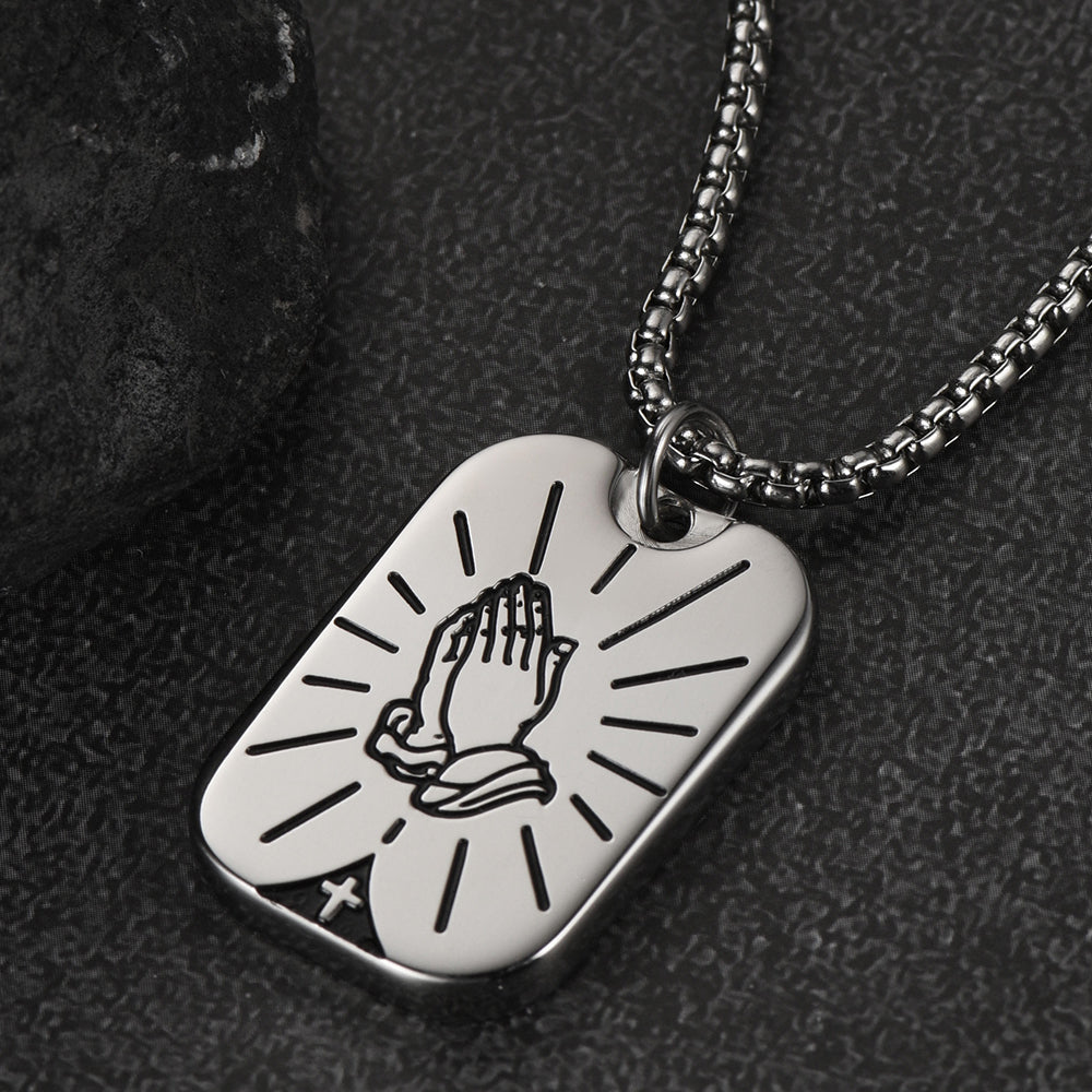 Serenity Prayer Hand Dog Tag Necklace For Men
