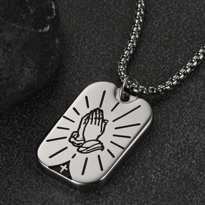 Serenity Prayer Hand Dog Tag Necklace For Men