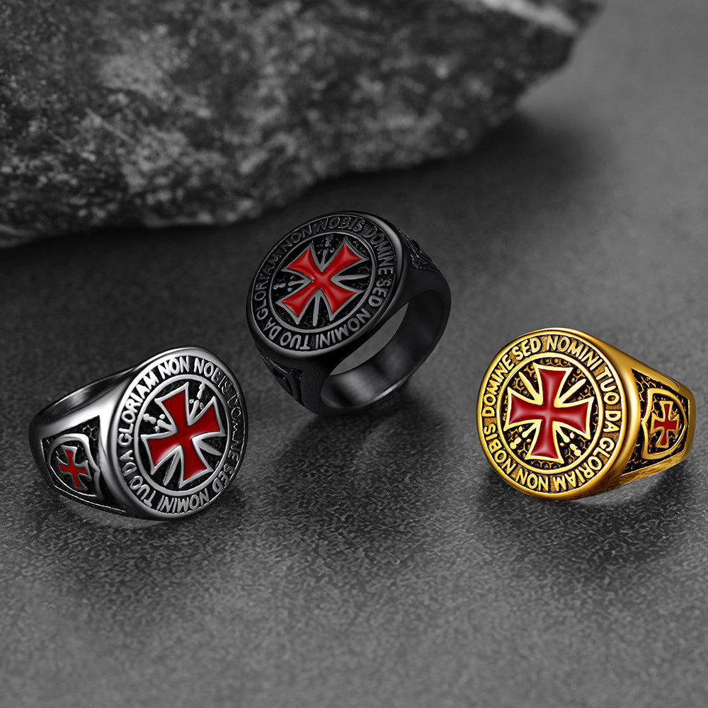 Red Knights Templar Cross Ring For Men