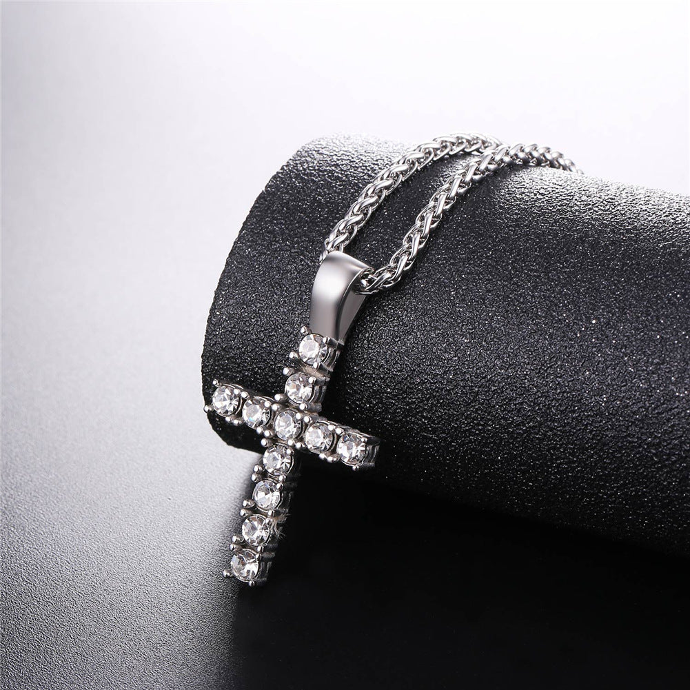 Cubic Zirconia Cross Necklace Pendant for Men/Women