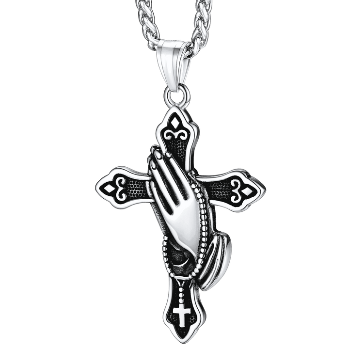 Flash Sale Christian Praying Hands Cross Necklace For Men