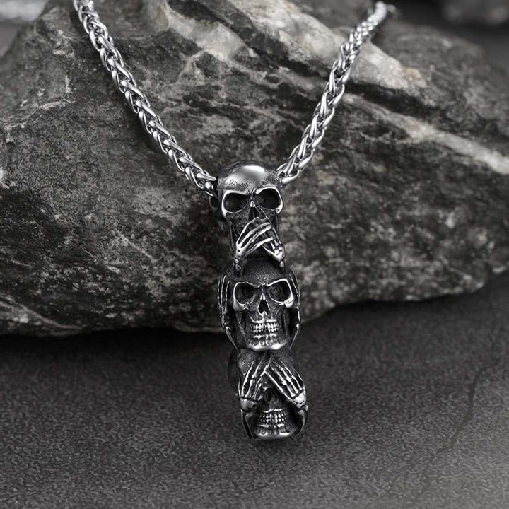 See No Evil, Hear No Evil, Speak No Evil Skull Necklace For Men