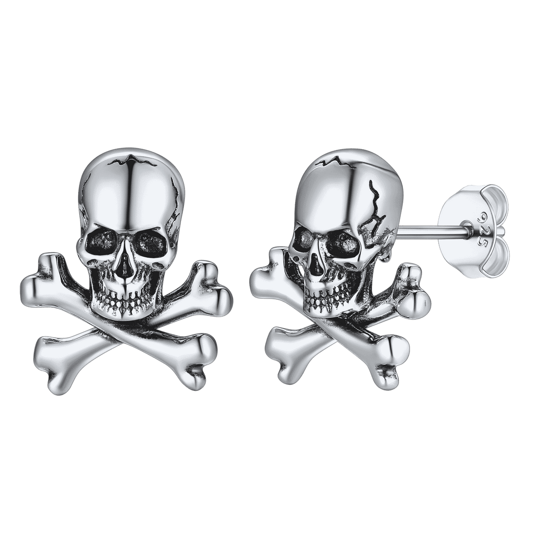 Punk Skull Crossbones Stud Earrings For Men