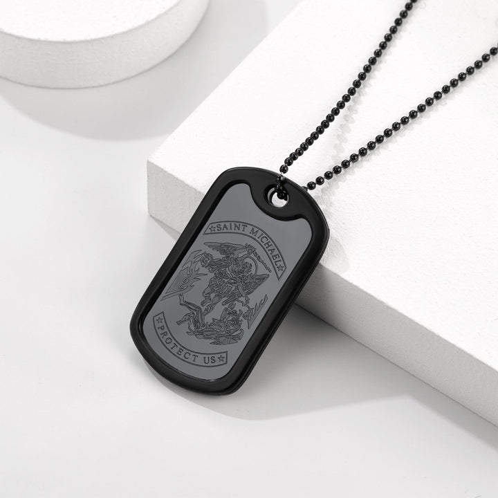 Engraved Military Saint Michael Necklace Dog Tag for Men