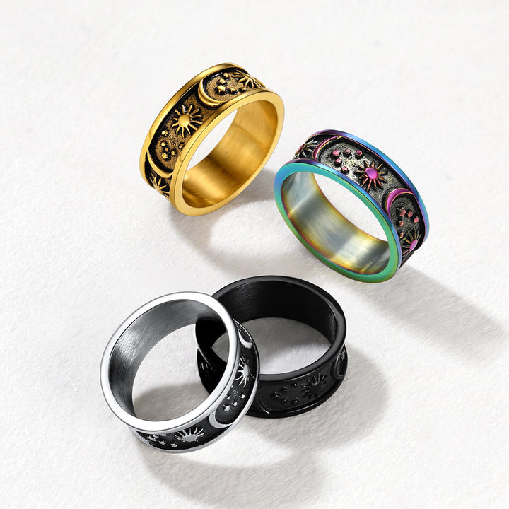 Stainless Steel Sun Moon Star Band Ring For Men