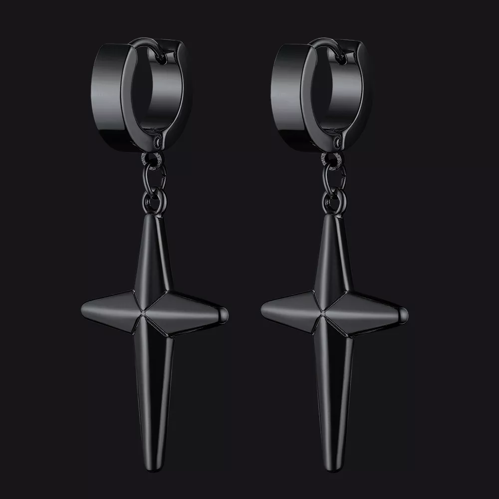 Flash Sale Star Cross Dangle Hoop Earrings For Men