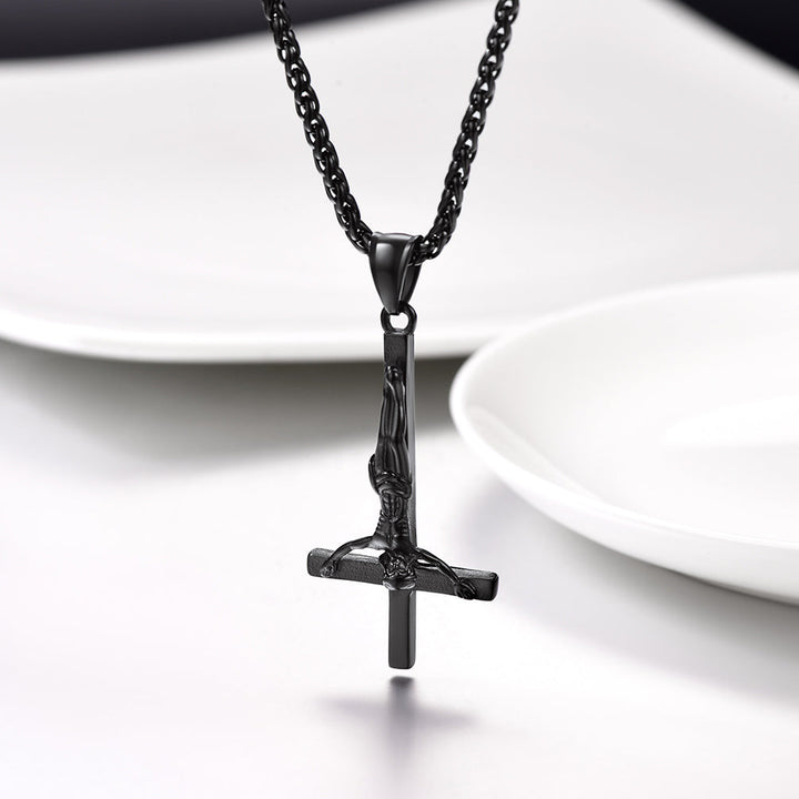 Upside Down Cross Crucifix Necklace Pendant for Men
