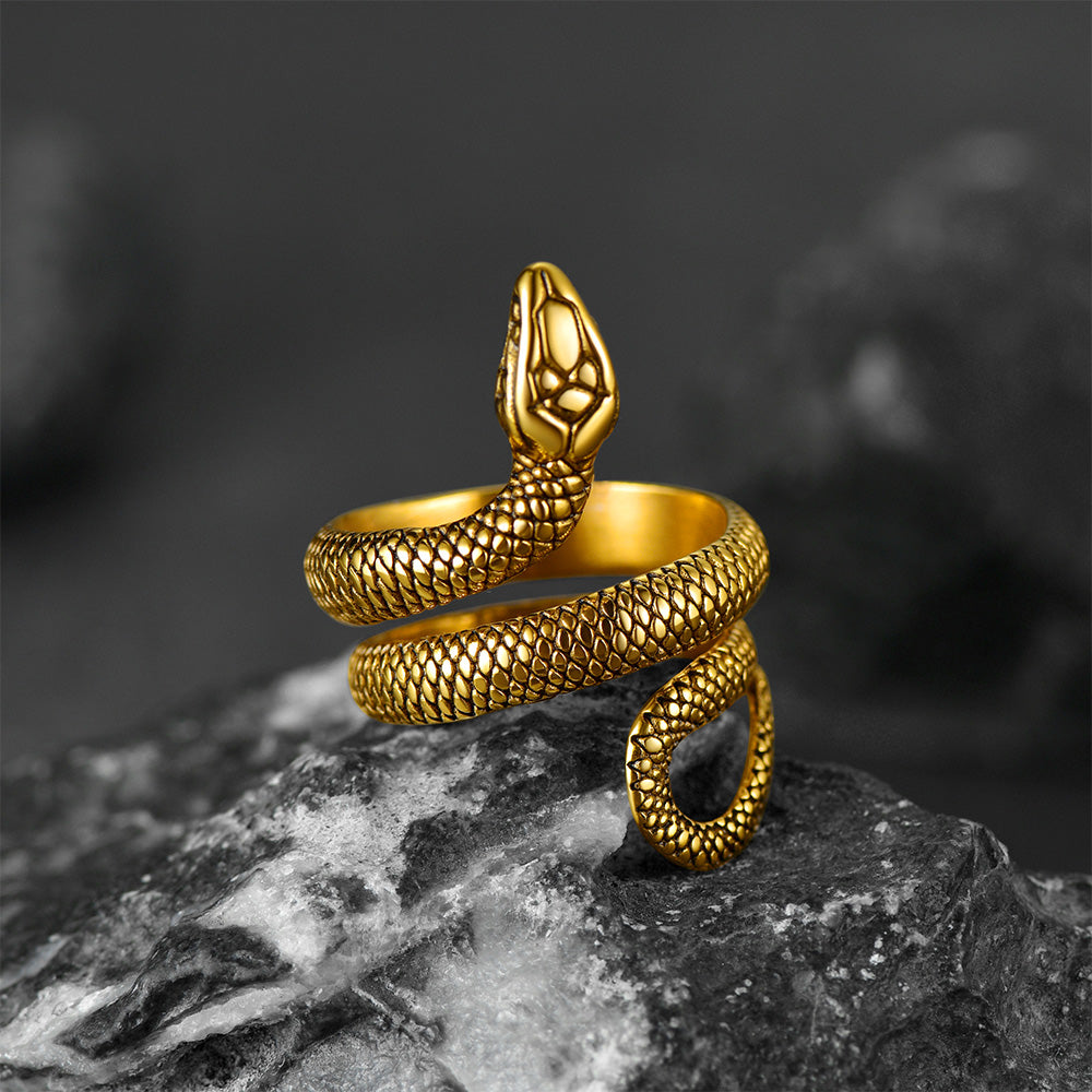 Punk Coiled Snake Stainless Steel Ring for Men and Women