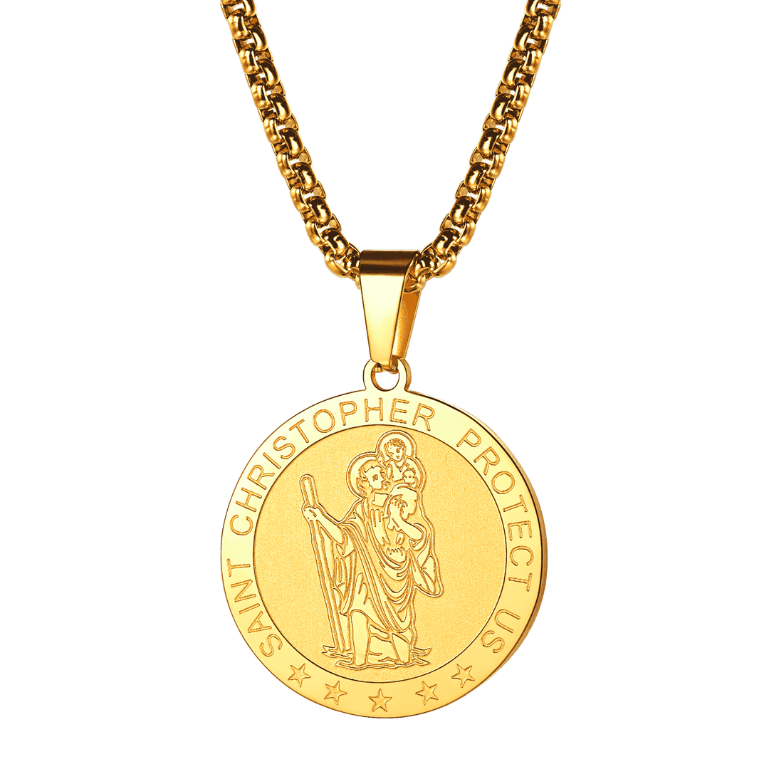 Round St. Christopher Medallion Necklace For Men