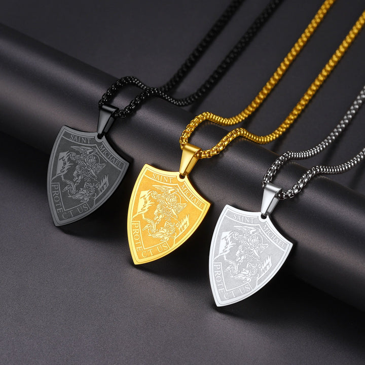 Saint Michael Necklace Archangel Shield Pendant for Men