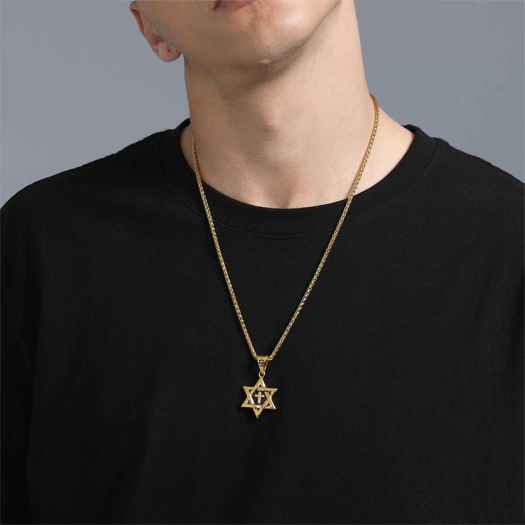 Jewish Star of David With Cross Necklace for Men
