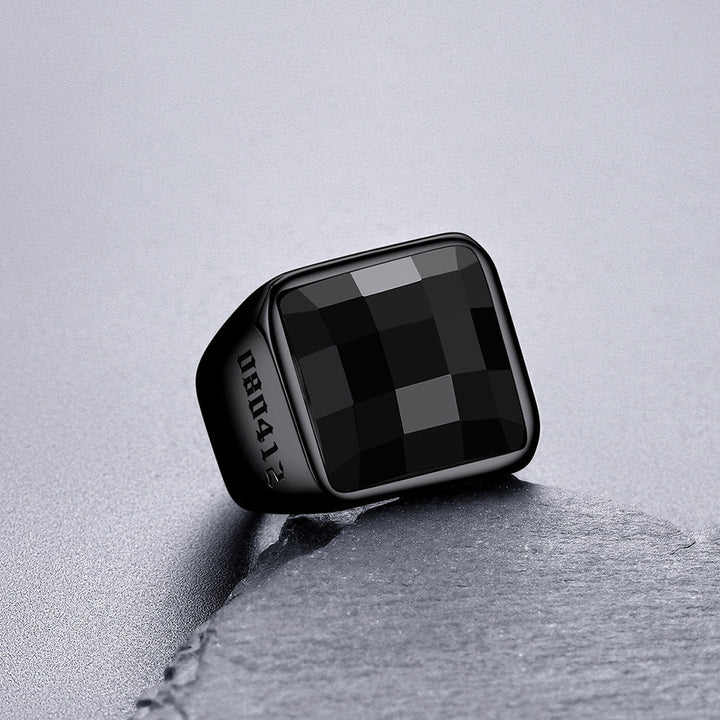 Custom Black Onyx Engraved Signet Ring for Men
