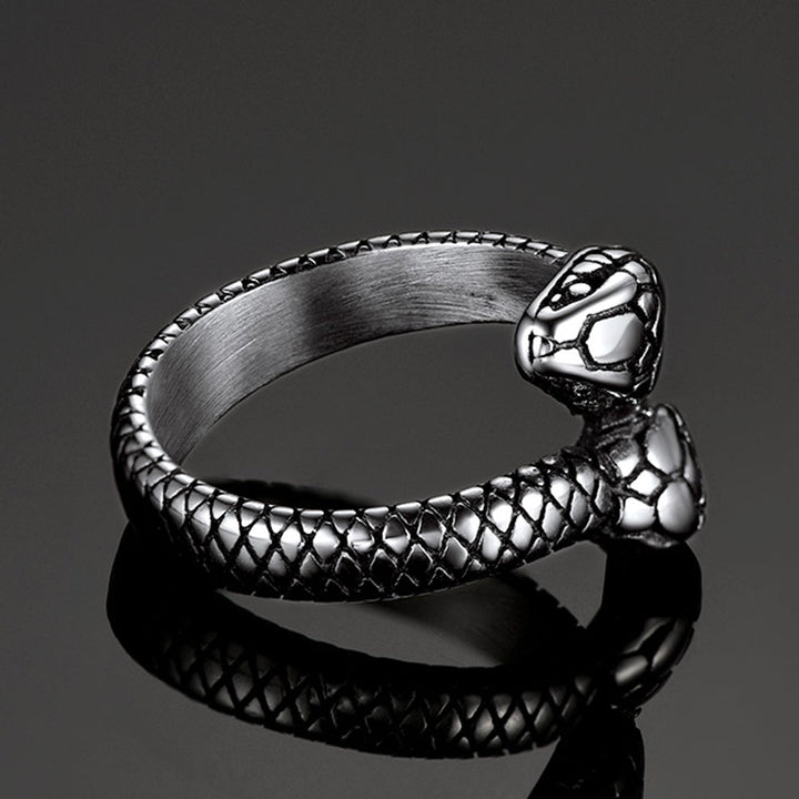 Biker Double Head Snake Stainless Steel Ring For Men
