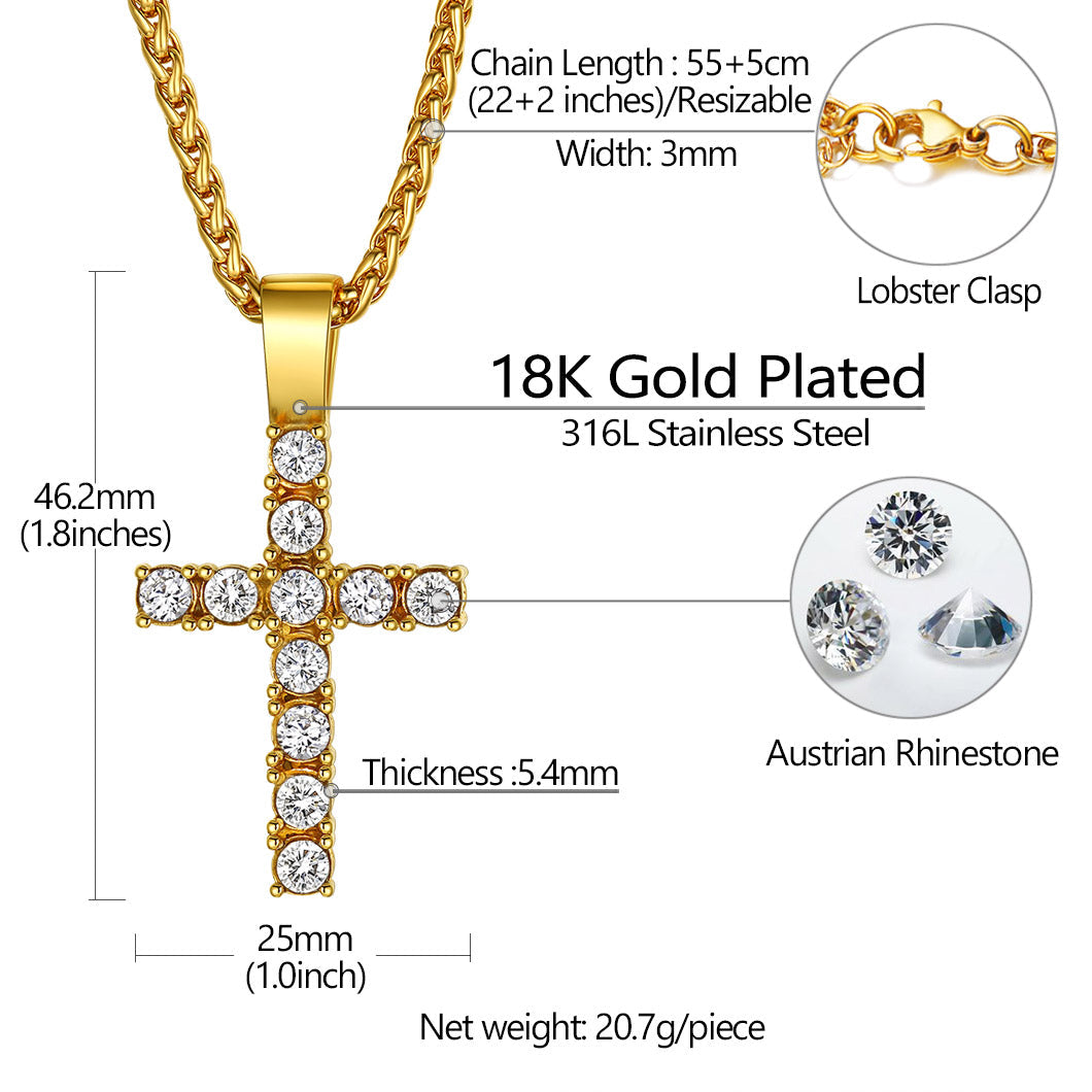 Cubic Zirconia Cross Necklace Pendant for Men/Women