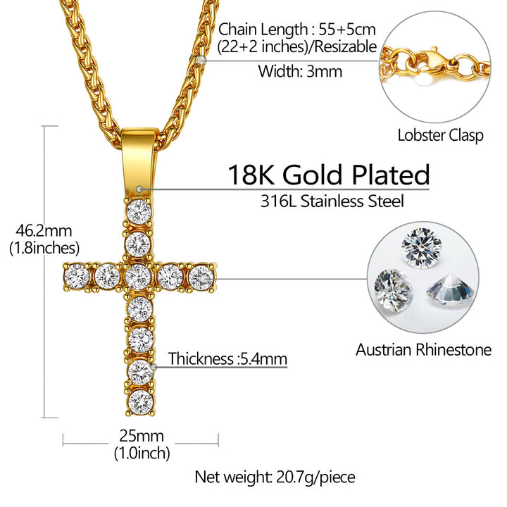 Cubic Zirconia Cross Necklace Pendant for Men/Women