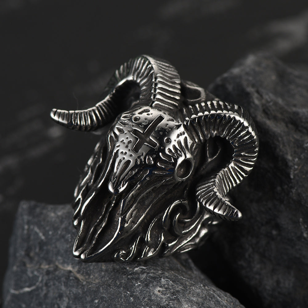 Stainless Steel Satan Baphomet Goat Ring for Men
