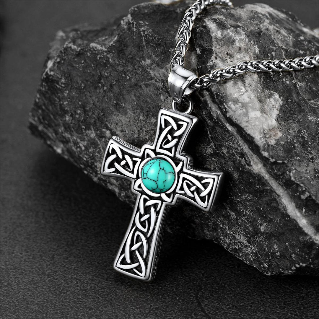 Turquoise Celtic Cross Pendant Necklace For Men